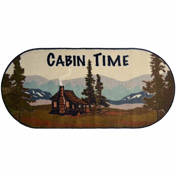 Mayberry Rug 20 x 44 in. Oval Cozy Cabin Cabin Time Printed Nylon Kitchen Mat & Rug CC10435 20X44